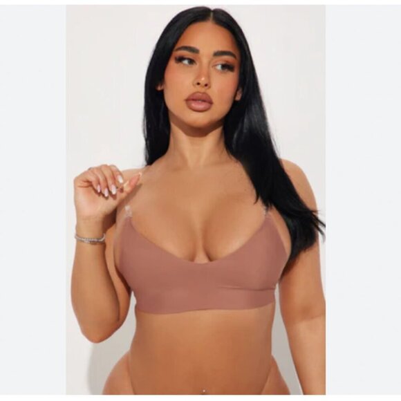 Fashion Nova No Show Microfiber Clear Strap Bralette in Mocha - Picture 1 of 4